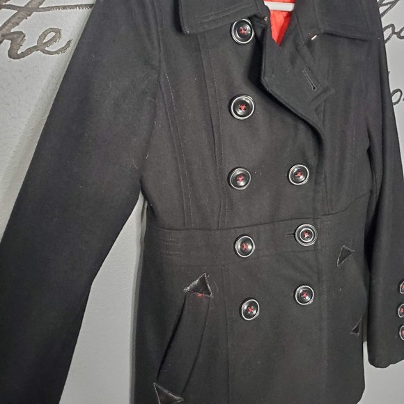 Miss Sixty Black Wool Double Breasted Pea Coat, M - Picture 2 of 9